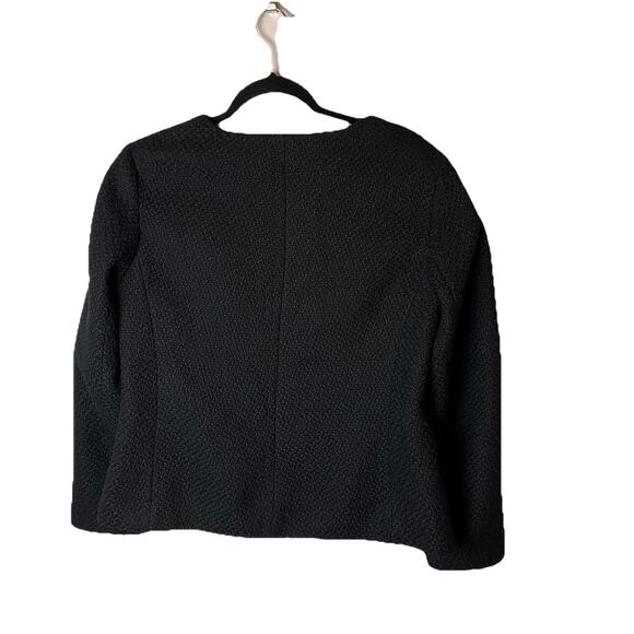 Talbots Black Tweed Faux Leather Pockets Front Full Zip Blazer Jacket 14W - Picture 6 of 7